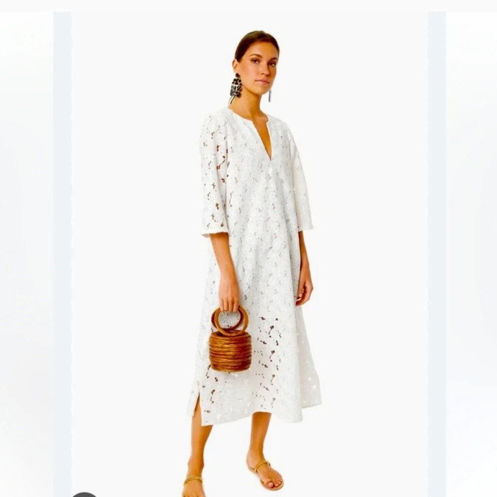 Tuckernuck White V-neck Eyelet Lace Jamie Dress - Picture 1 of 8